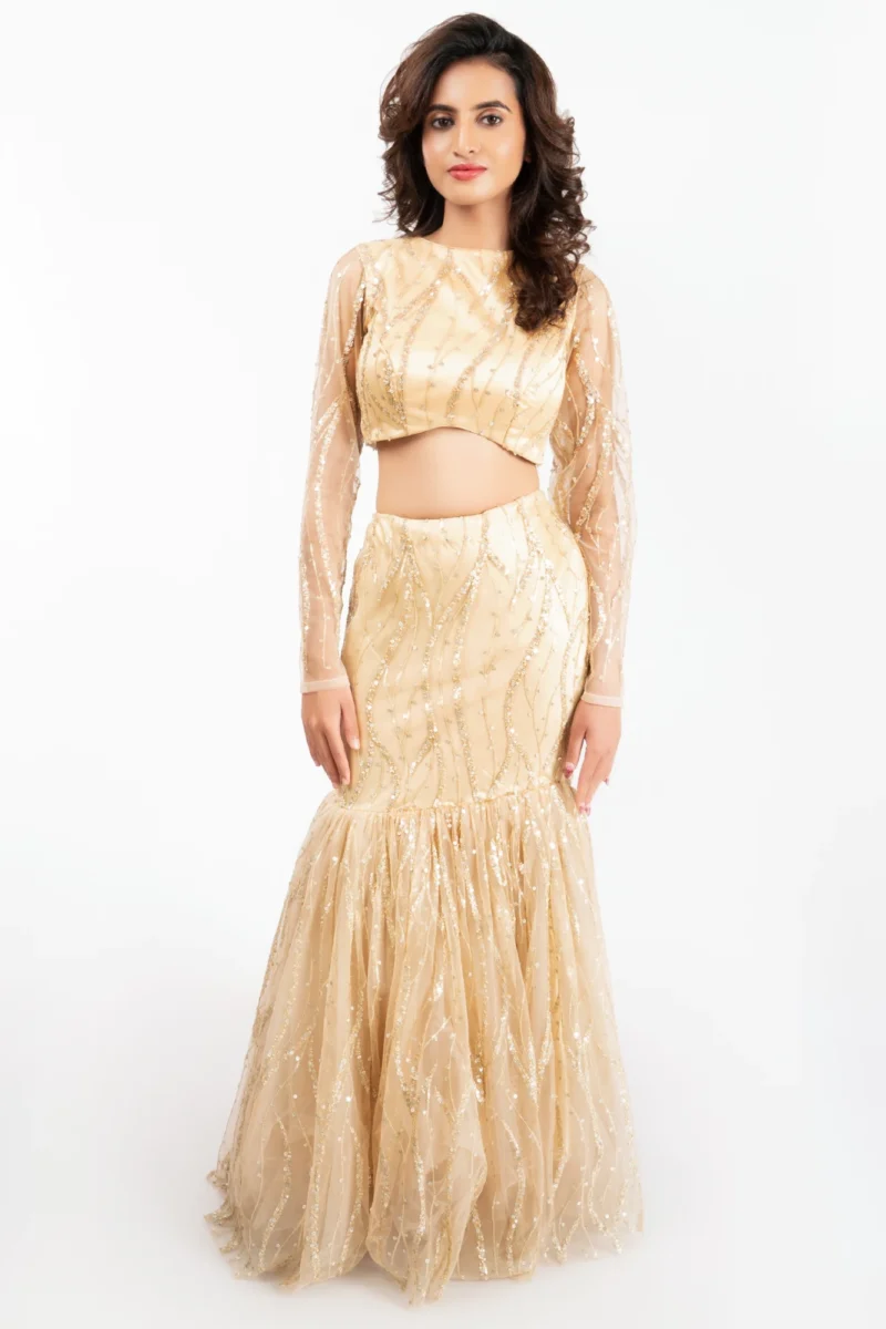 Golden Fish Cut Lehenga