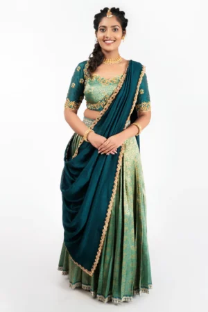 Green Brocade Half Saree
