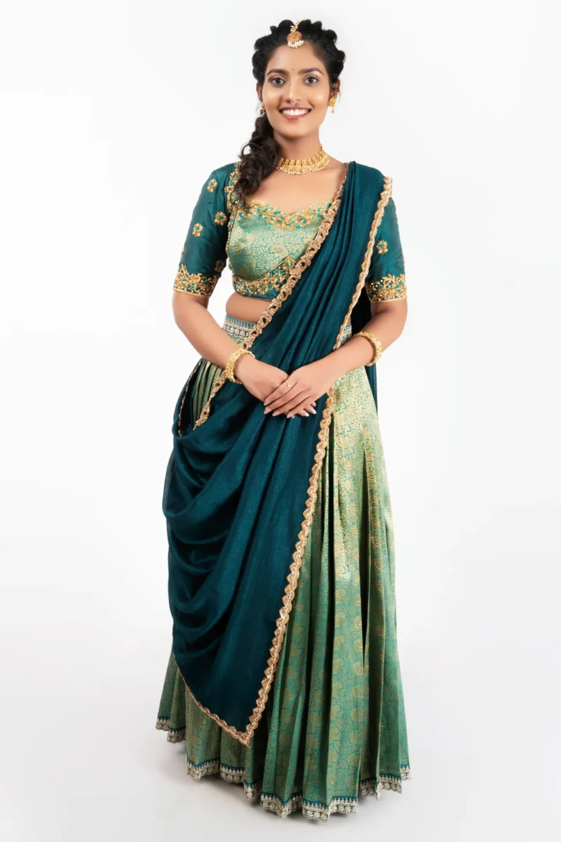 Green Brocade Half Saree