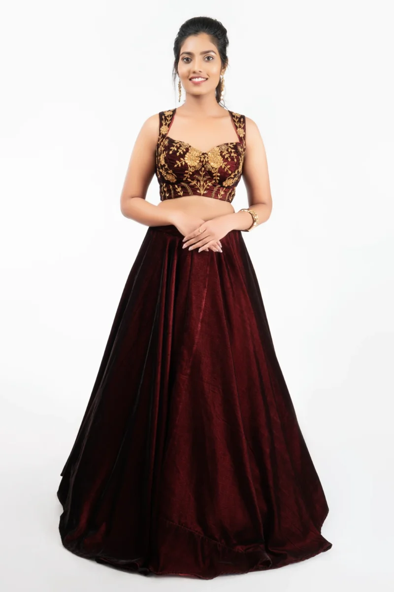 Maroon Velvet Lehenga