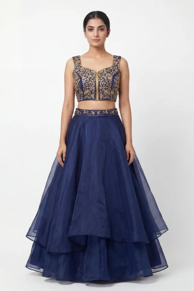 Blue Indo Western Lehenga