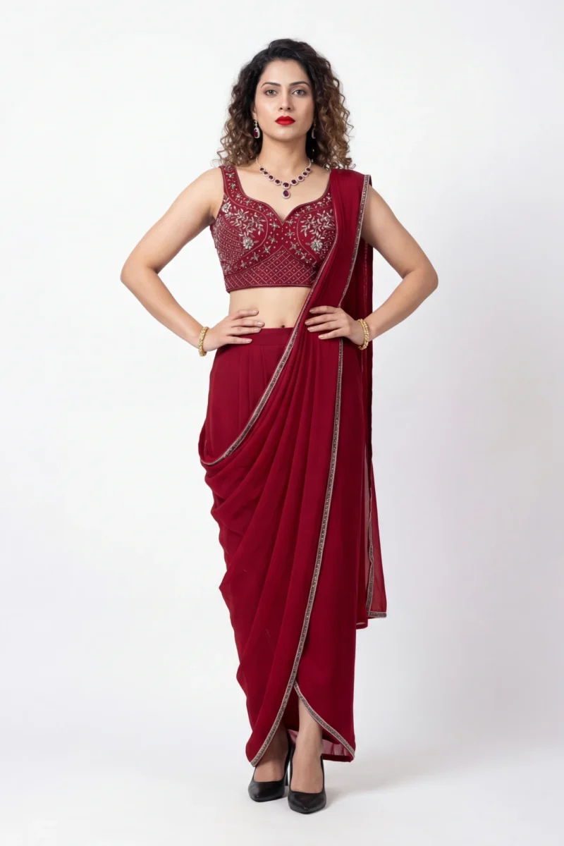 Maroon Indo Western Lehenga