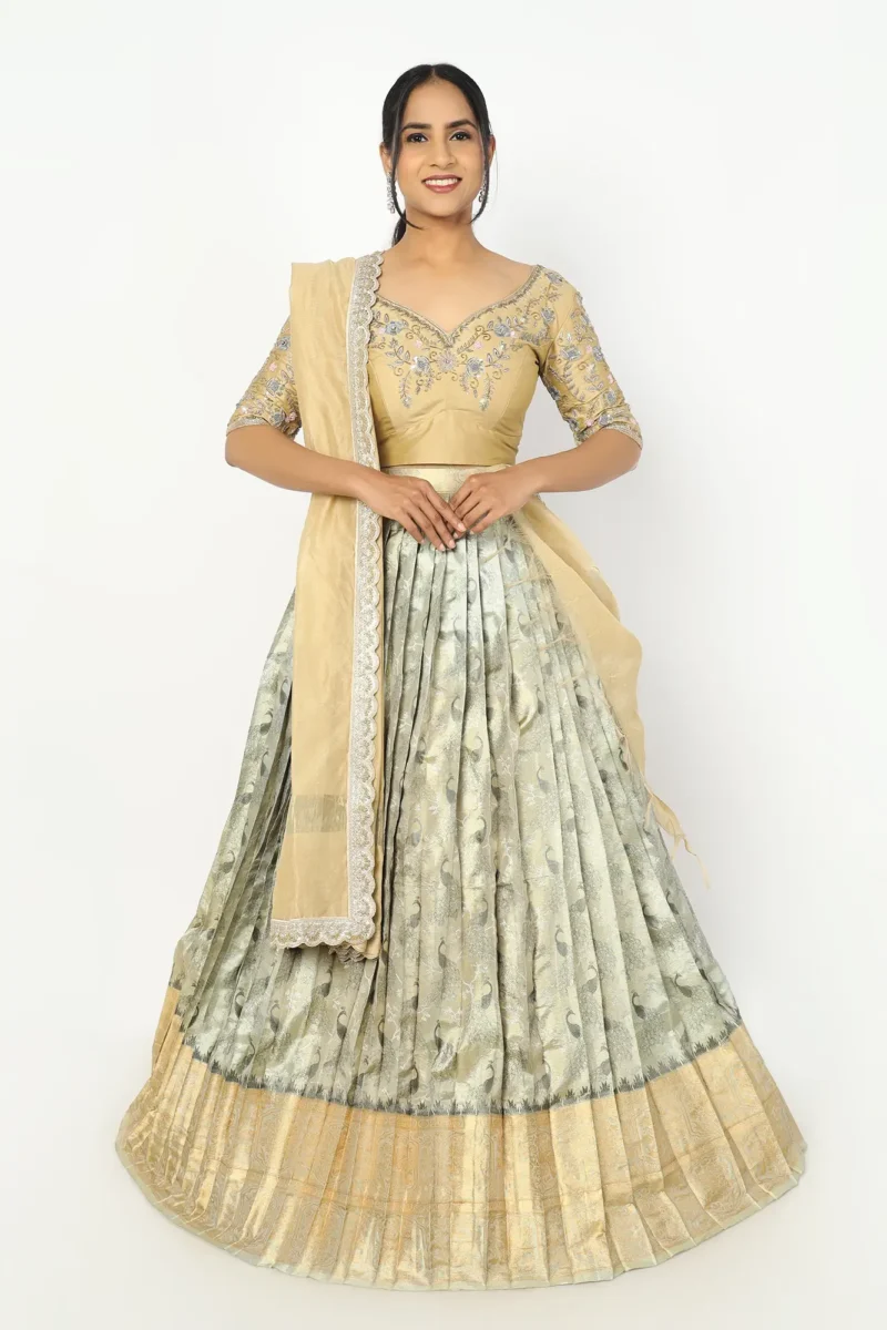 Sage Green And Gold Half Saree