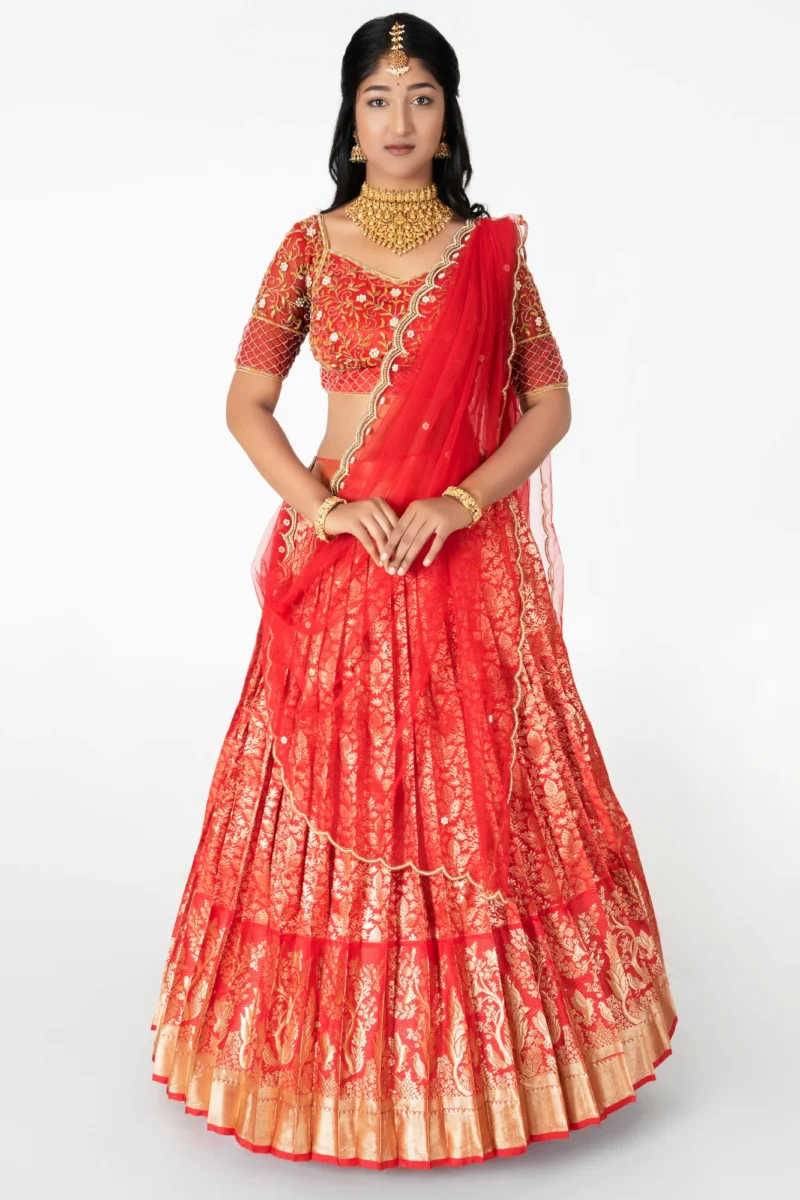 Red And Gold Half Saree