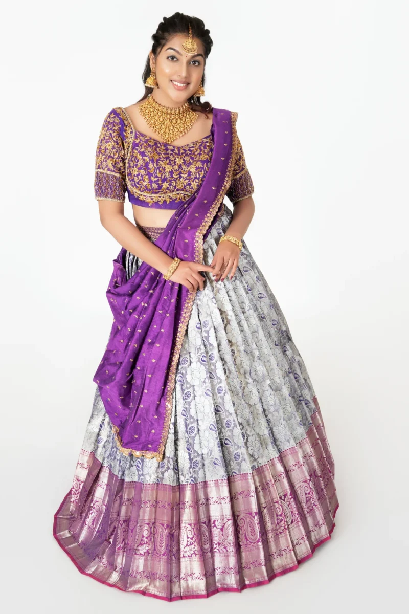 Purple And Silver Half Saree
