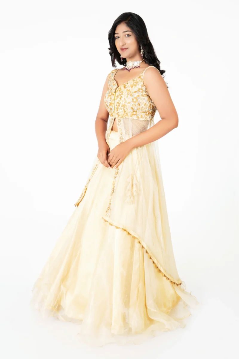 Butter Cream Golden Lehenga