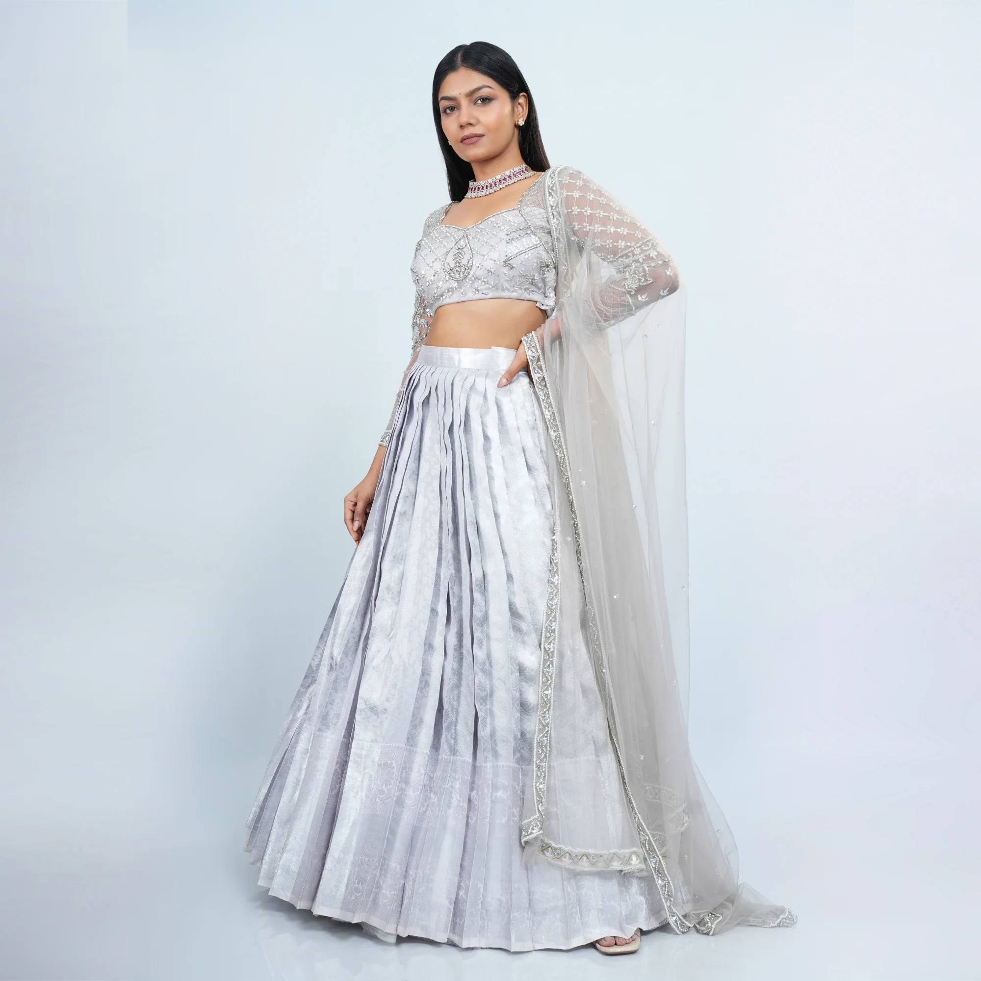 Silver half Saree