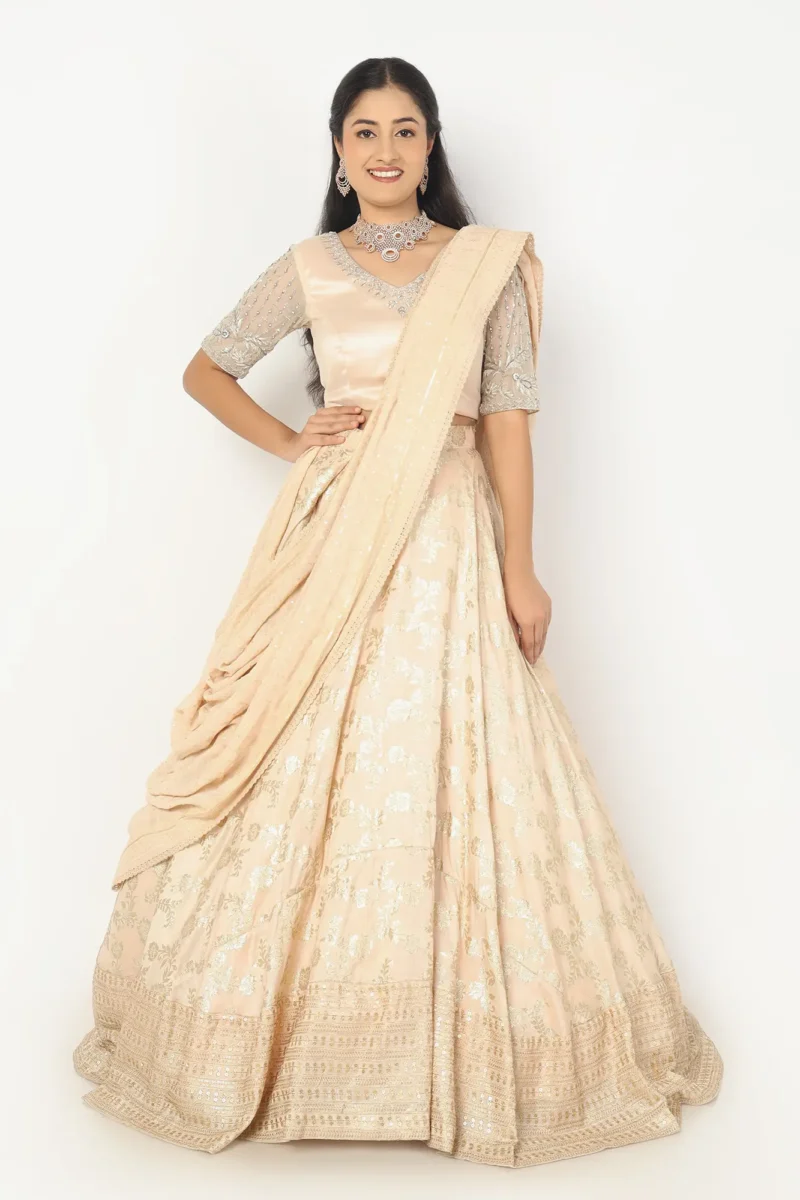 Cream Brocade Lehenga