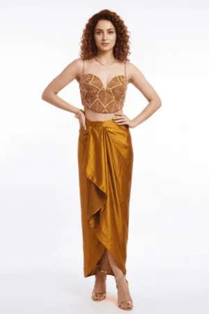Champagne Gold Sculpted Fusion Set – Pleated Chevron Bodice