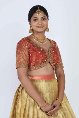 Crimson & Gold Heritage Langa Voni – Hand-Embroidered Zardosi & Brocade Silk Set