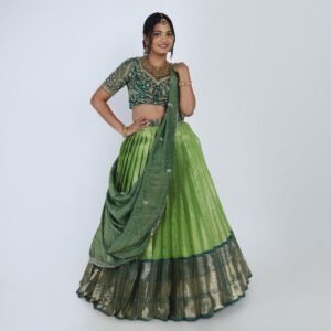 green bridal half saree