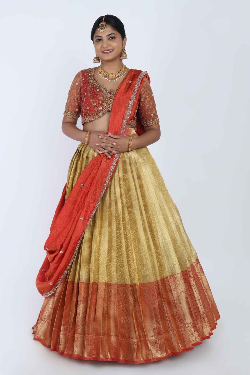 gold And Pinkish Red Half Saree